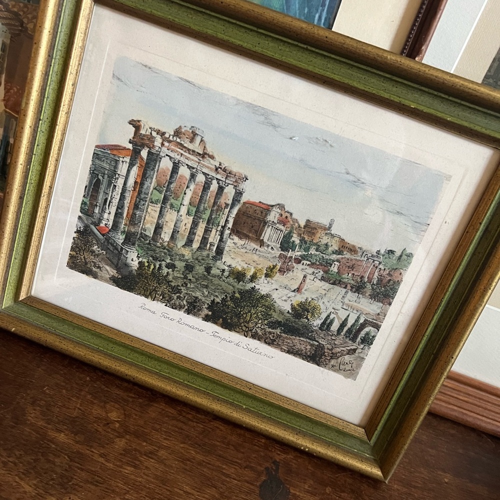 Chic Vintage Florentine Framed  Italian Print Roman Temple of Saturn - Picture 2 of 8